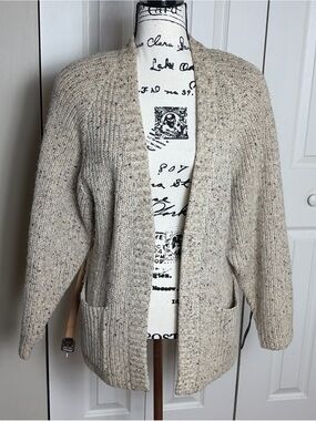 IB Diffusion Womens  S Beige Speckled Wool Blend  Open Front CardiganSweater VTG